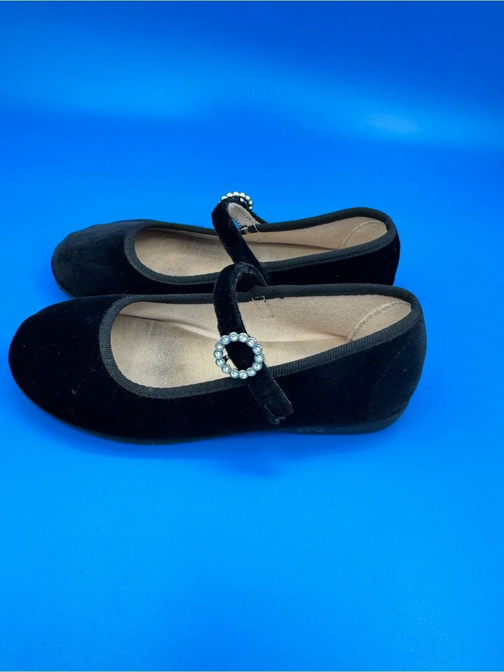 Childrenchic Black Velvet Mary Jane Flats with Gem Accent
